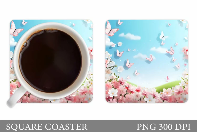 Butterflies Coaster Design. Spring Coaster Sublimation