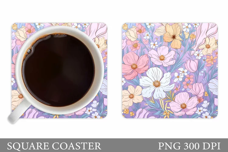 Flowers Coaster Design. Floral Coaster Sublimation