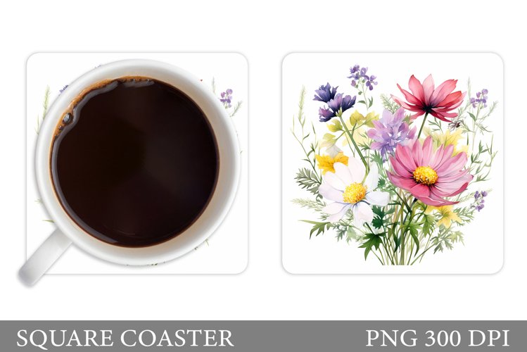 Flowers Coaster Design. Wildflowers Coaster Sublimation example image 1
