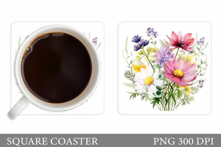 Flowers Coaster Design. Wildflowers Coaster Sublimation
