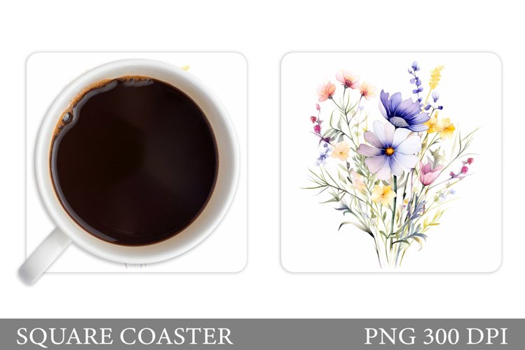 Flowers Coaster Sublimation. Wildflowers Coaster Design example image 1
