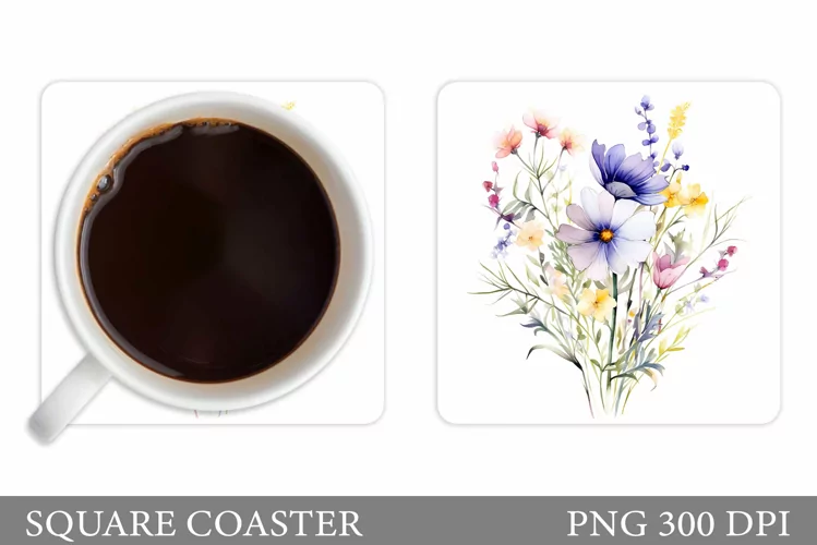 Flowers Coaster Sublimation. Wildflowers Coaster Design