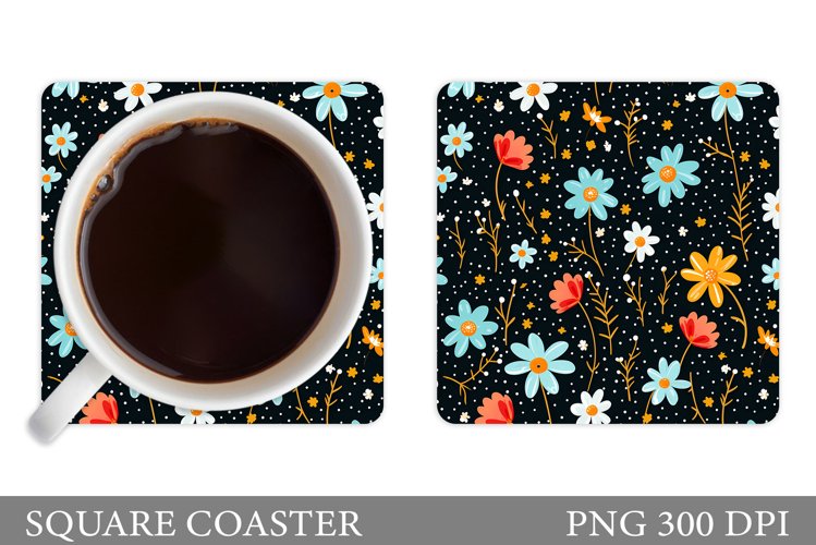 Flowers Coaster Sublimation. Square Coaster Flowers Design example image 1