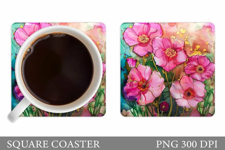 Flowers Square Coaster Sublimation. Flowers Coaster Design