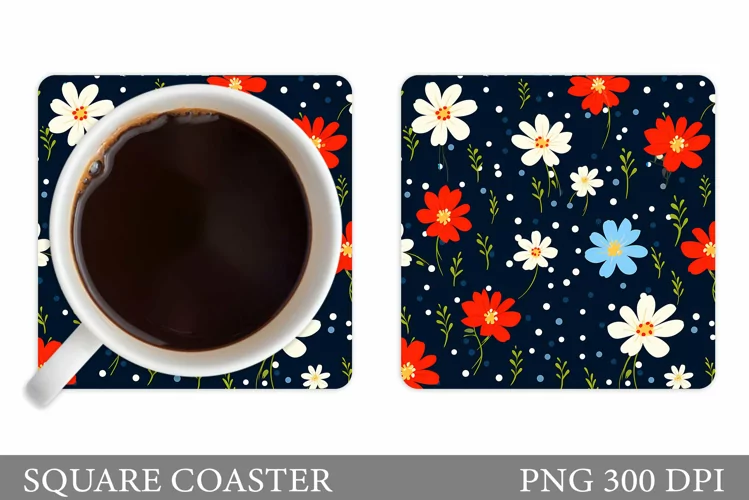 Flowers Coaster Sublimation. Flowers Square Coaster Template