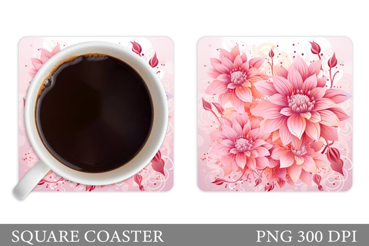 Flowers Square Coaster Sublimation. Flowers Coaster Design example image 1
