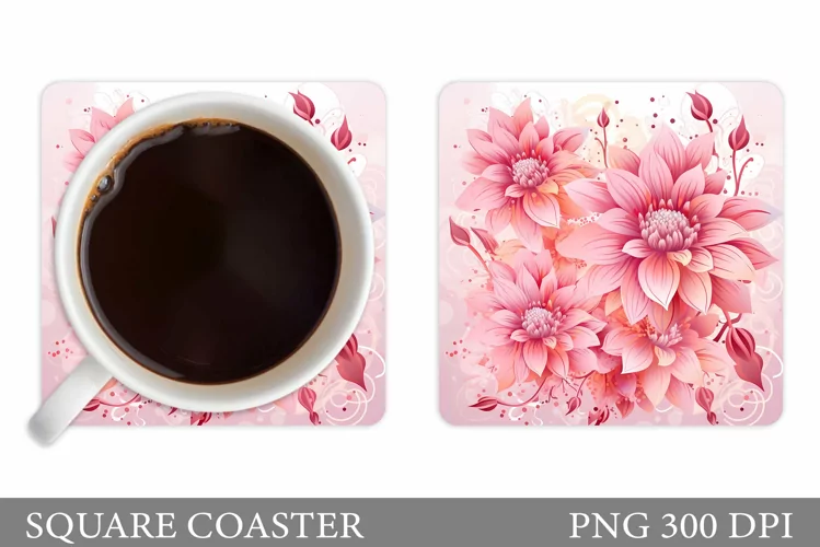 Flowers Square Coaster Sublimation. Flowers Coaster Design
