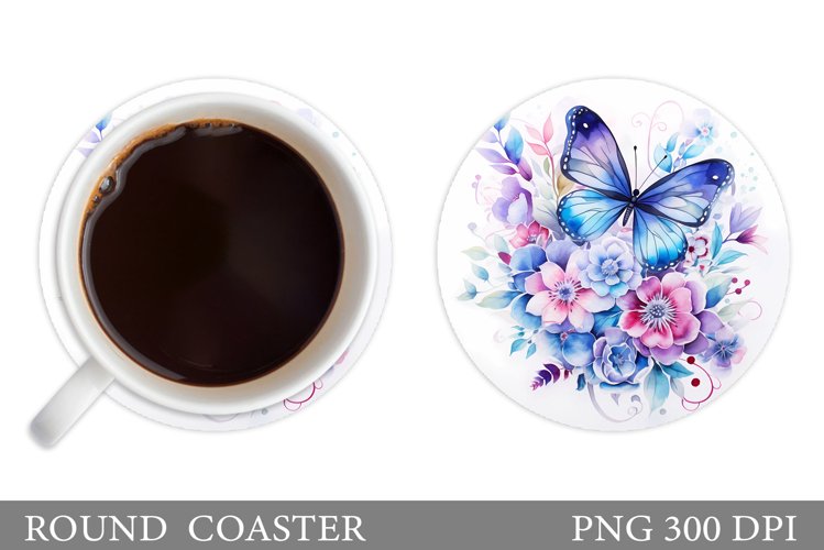 Butterfly Coaster Sublimation. Flowers Coaster Design