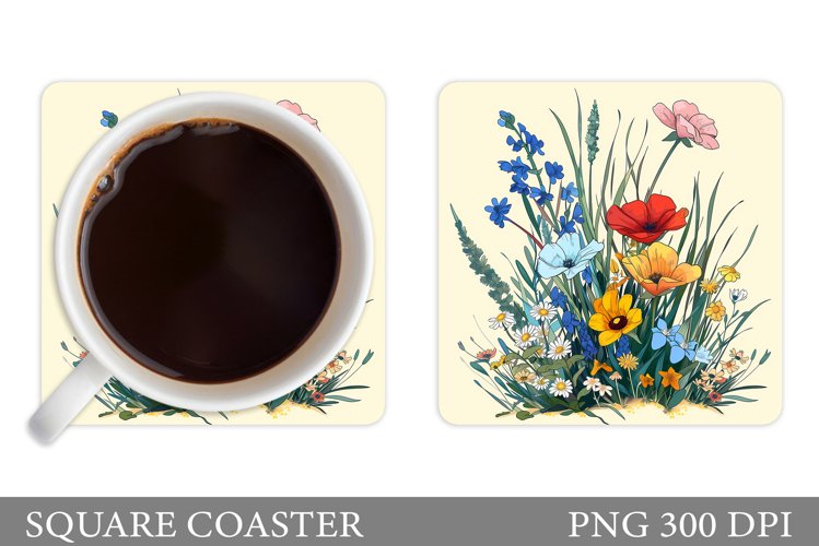 Wildflowers Coaster Design. Flowers Square Coaster example image 1