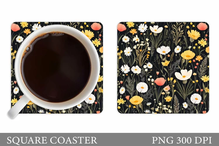 Wildflowers Coaster Sublimation. Flowers Coaster Design