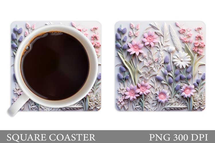 Wildflowers Coaster Design. 3D Flowers Coaster Sublimation