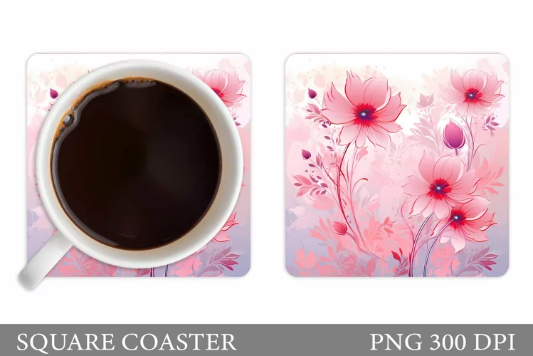 Floral Coaster Design. Flowers Coaster Sublimation
