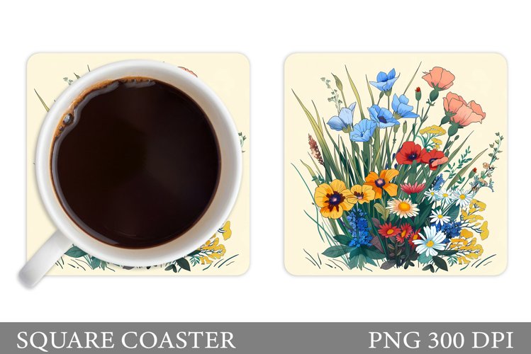 Wildflowers Coaster Design. Flowers Square Coaster example image 1