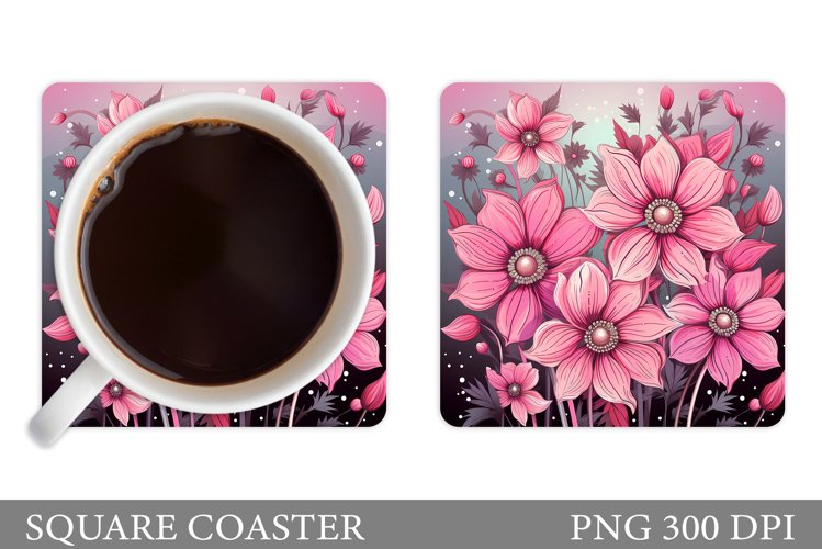 Flowers Coaster Design. Flowers Square Coaster Sublimation