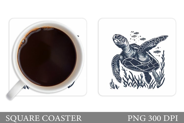 Turtle Square Coaster Design. Turtle Coaster Sublimation example image 1