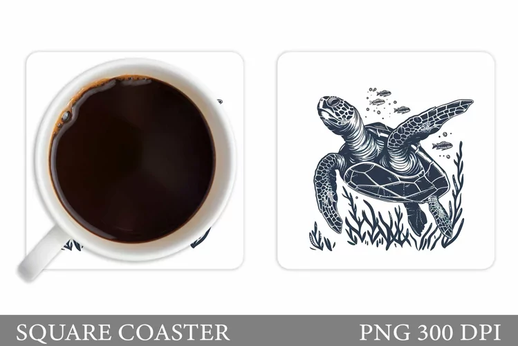 Turtle Square Coaster Design. Turtle Coaster Sublimation