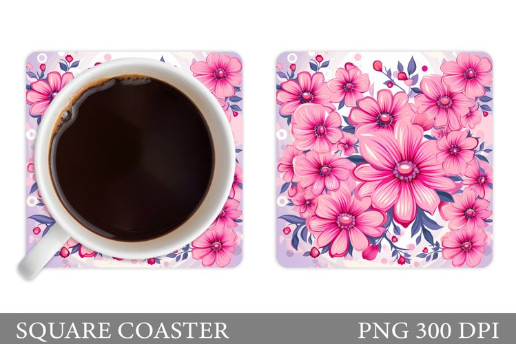 Flowers Coaster Sublimation. Floral Coaster Design