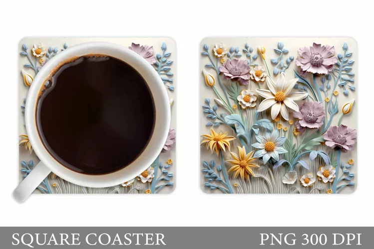 Flowers Coaster Design. 3D Flowers Coaster Sublimation