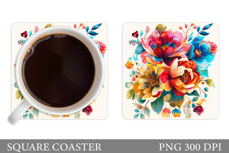 Flowers Square Coaster Sublimation. Flowers Coaster Design