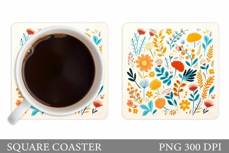 Flowers Coaster Design. Floral Coaster Sublimation