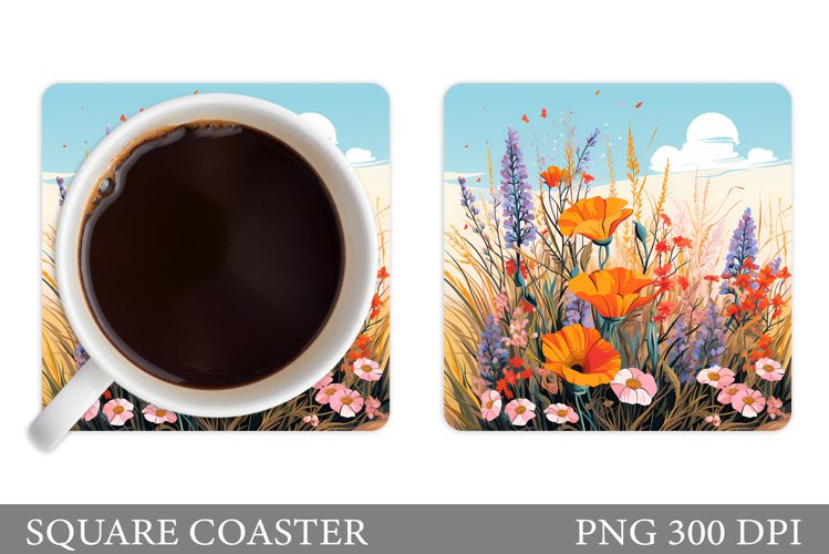 Wildflowers Coaster Design. Flowers Coaster Sublimation example image 1