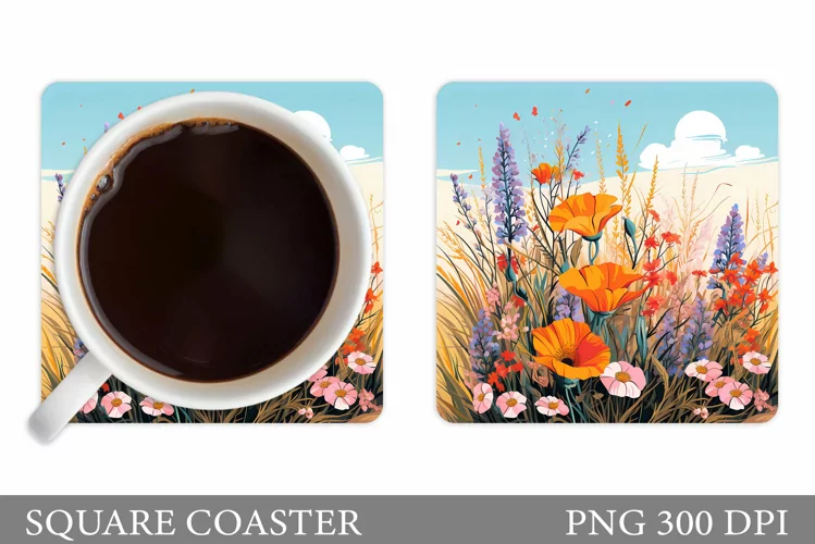 Wildflowers Coaster Design. Flowers Coaster Sublimation