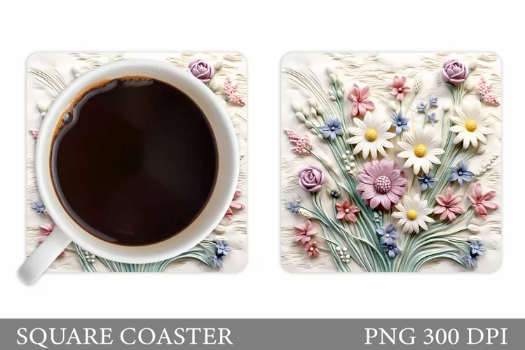 3D Flowers Coaster Design. 3D Daisy Flowers Coaster