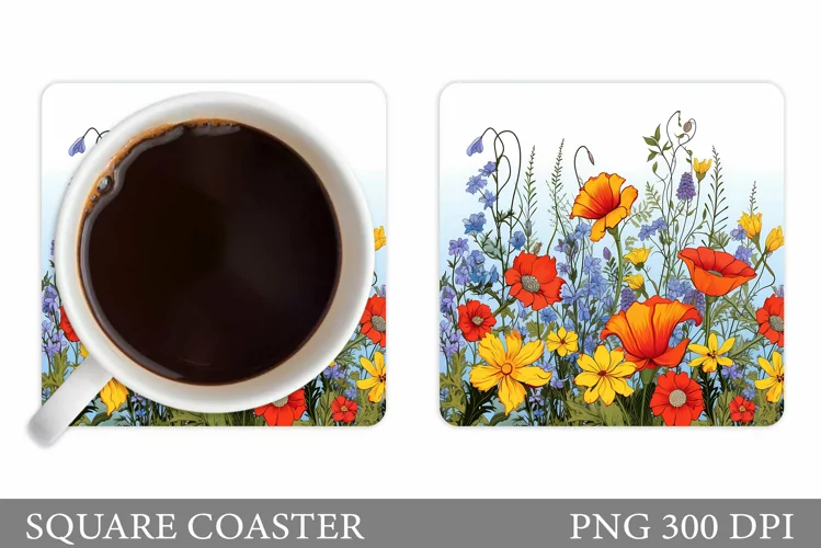 Flowers Coaster Sublimation. Wildflowers Coaster Design