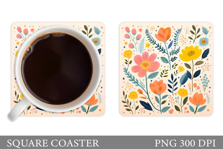 Flowers Coaster Design. Square Coaster Flowers