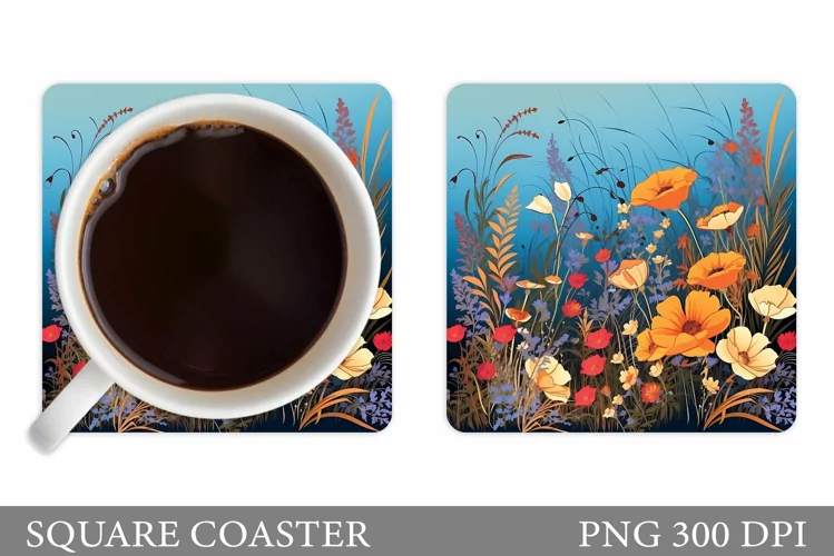 Wildflowers Coaster Design. Flowers Square Coaster
