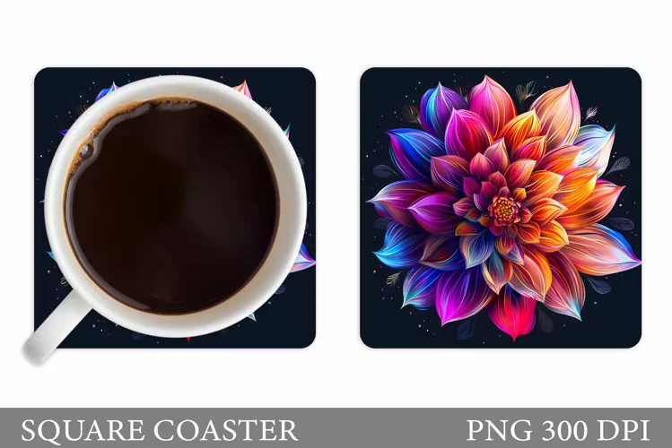 Flowers Square Coaster Sublimation. Flowers Coaster Design