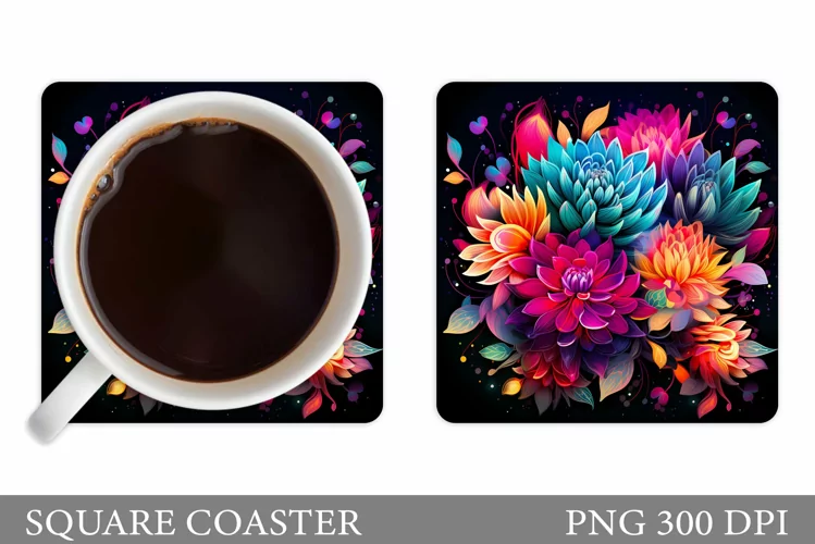 Floral Coaster Design. Flowers Coaster Sublimation
