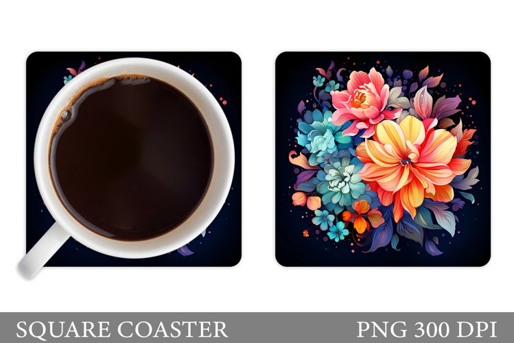 Flowers Square Coaster Sublimation. Flowers Coaster Design