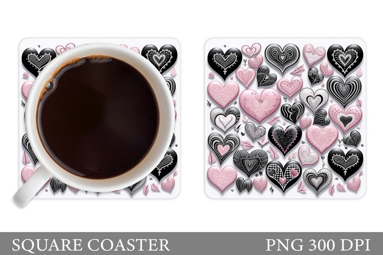 Hearts Coaster Sublimation. Hearts Square Coaster Design