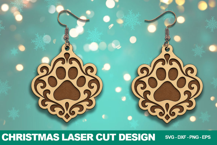Christmas Paw Print Earring Laser Cut SVG Design