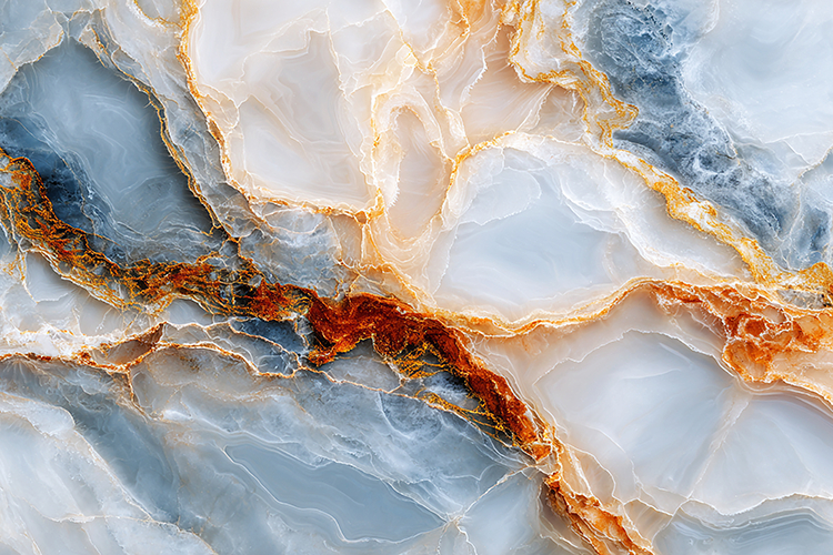 A marble surface with intricate blue and gold veins