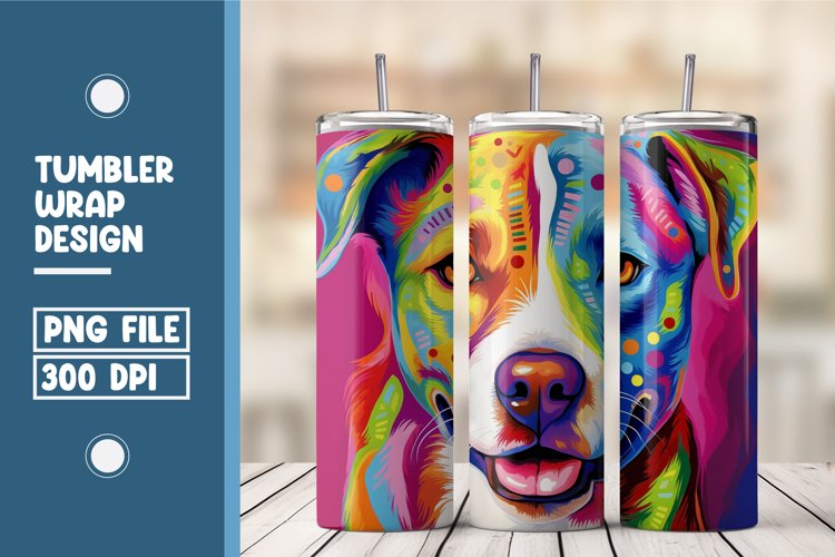 Colorful dog tumbler warp design