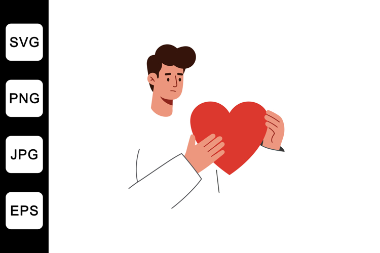 Person holding a heart in a flat, minimal, modern design vec