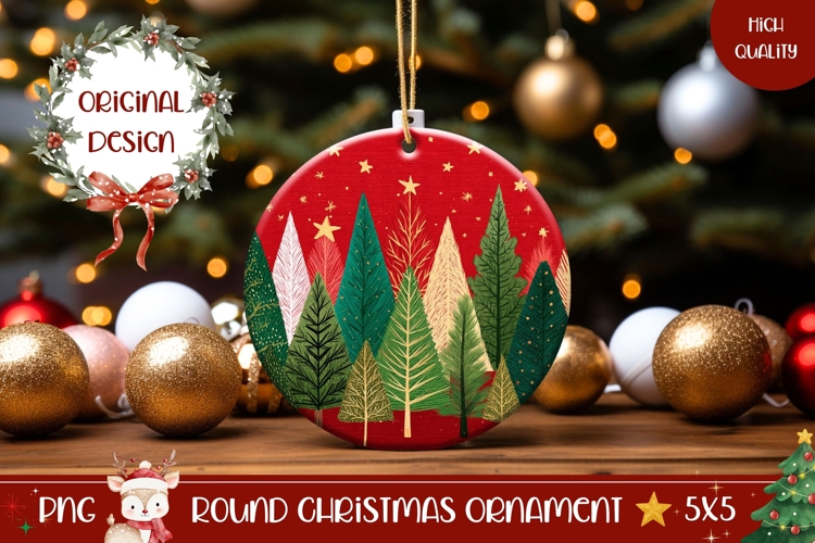 Red Christmas Ornament, Winter Round Ornament Design