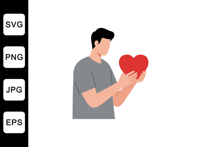 Person gently holding a red heart in a minimal flat design v