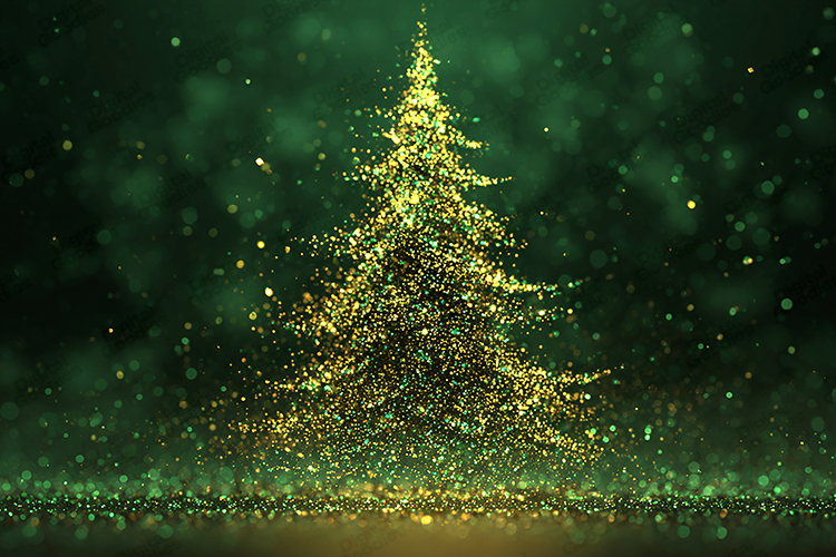 Particle Christmas Tree Background | Gold and Green Bokeh