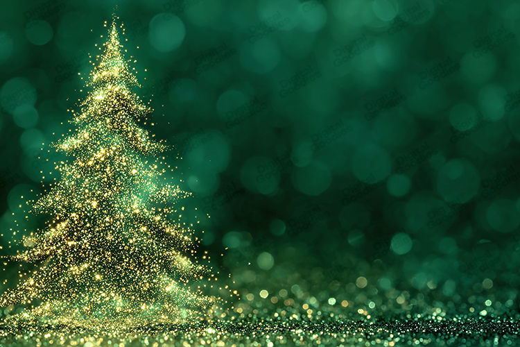Golden Particle Christmas Tree | Emerald Green Background