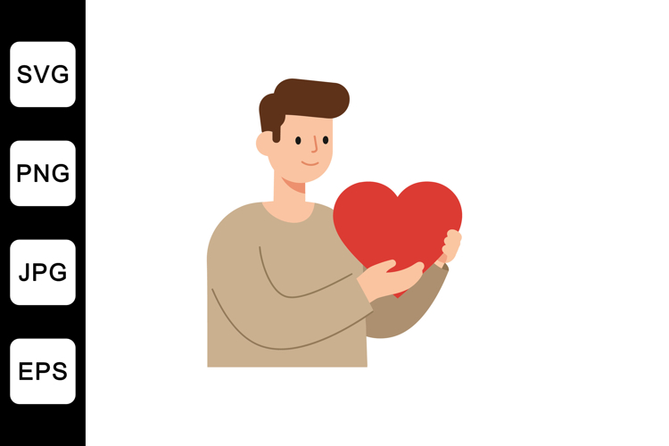 Person holding a red heart in flat, minimal style vector art