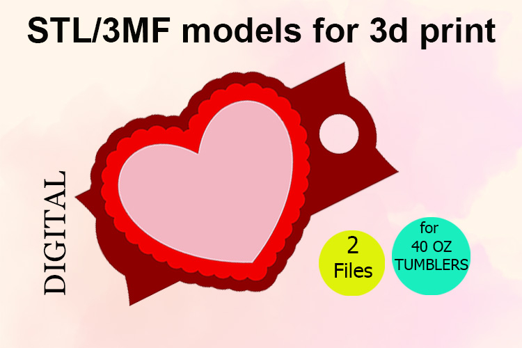 Heart, 40 OZ Tumbler, STL/3MF files for 3D Printing