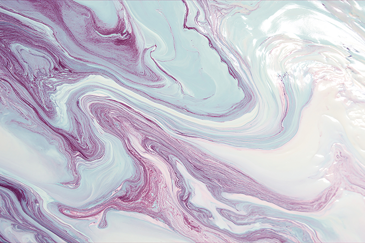 A vibrant abstract painting with swirling purple & blue hues