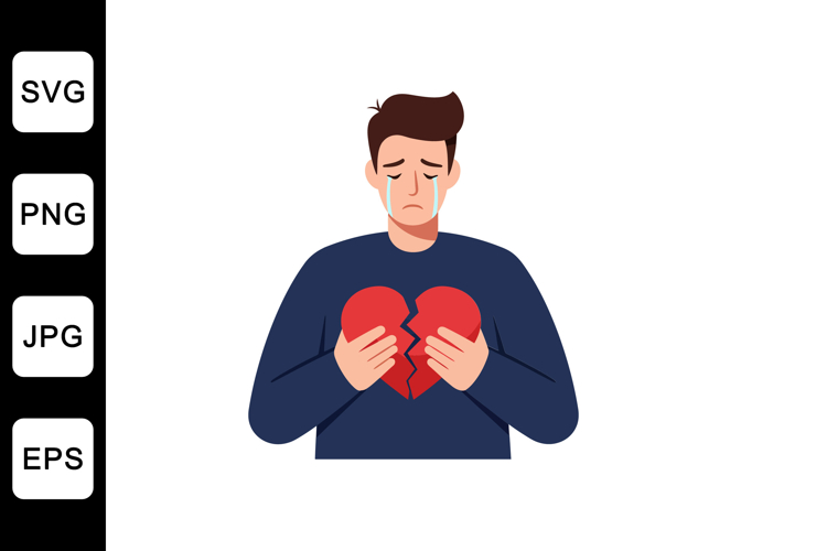 Man holding a broken heart in a minimal and emotional vector