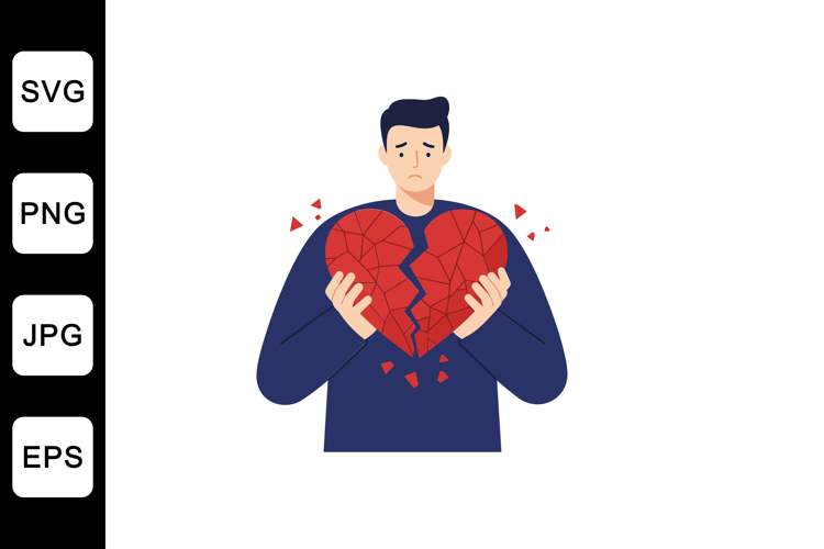 Man holding a broken heart in a minimal flat design vector a