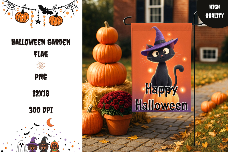 Welcome Garden Flag, Happy Halloween Garden Flag Template