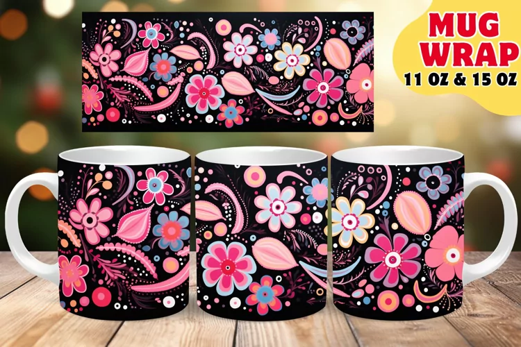 Abstract Blossom Burst: Colorful Mug Wrap