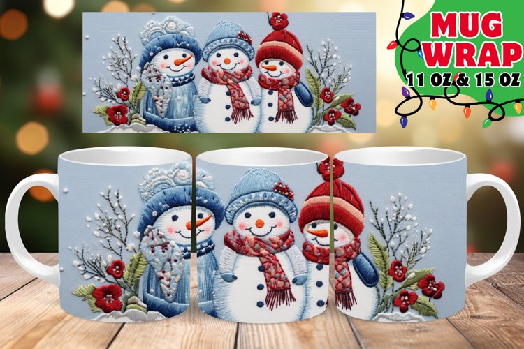Christmas Snowman 3D Embroidered Splendor 15oz Mug example image 1